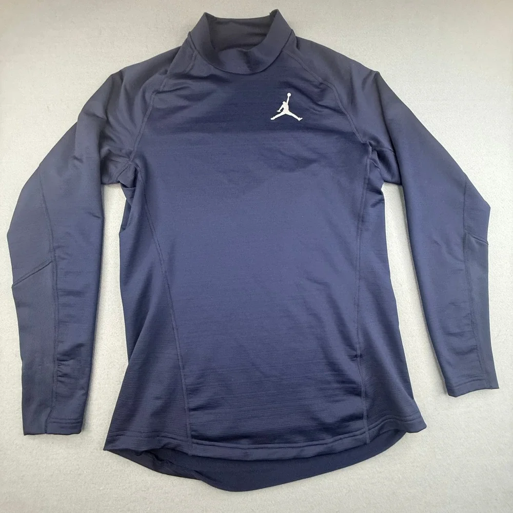 Jordan Compression Shirt Mens Medium Navy Blue Long Sleeve Mock Neck Jumpman